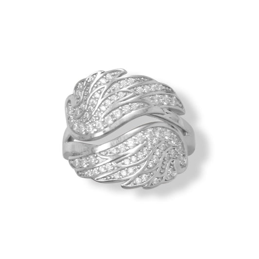 Sterling Silver Cubic Zirconia Overlapping Wings Ring