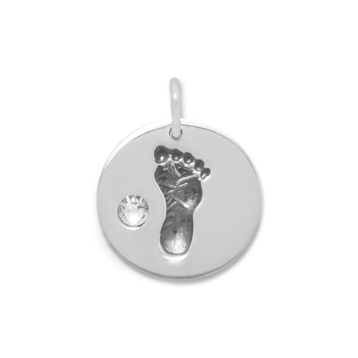 Precious Stars Sterling Silver Clear Crystal Baby Footprint Charm