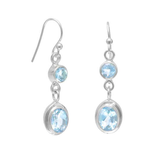 Sterling Silver Round and Oval Cut Blue Topaz Dangling Earrings