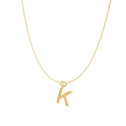 14K Goldplated Sterling Silver Polished "K" Charm With Goldfilled 1.5mm Cable Chain