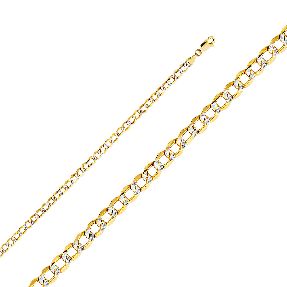 14k Two-tone Gold 4.3mm White Pave Hollow Cuban Unisex Chain Necklace