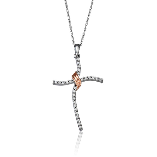 10k White and  Rose Gold 0.22 ct TDW White Diamond Cross Necklace