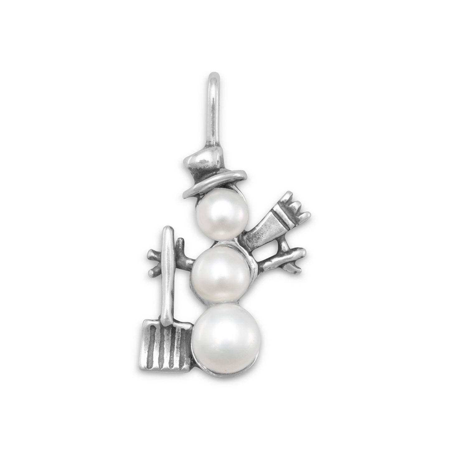 Sterling Silver Cultured Freshwater Pearl Snowman Bracelet Charm