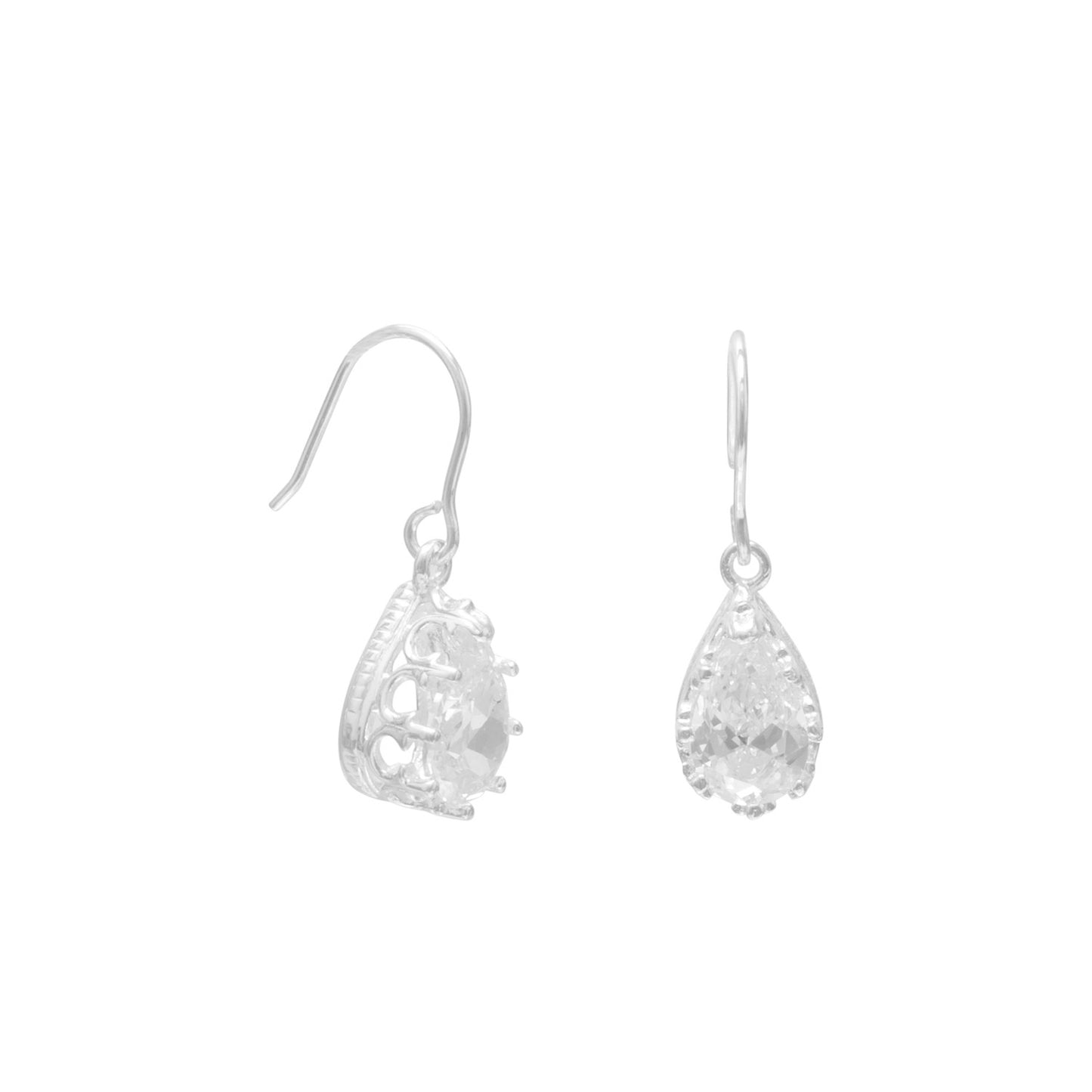 Sterling Silver Crown-set Pear-cut Clear Cubic Zirconia Dangling Earrings