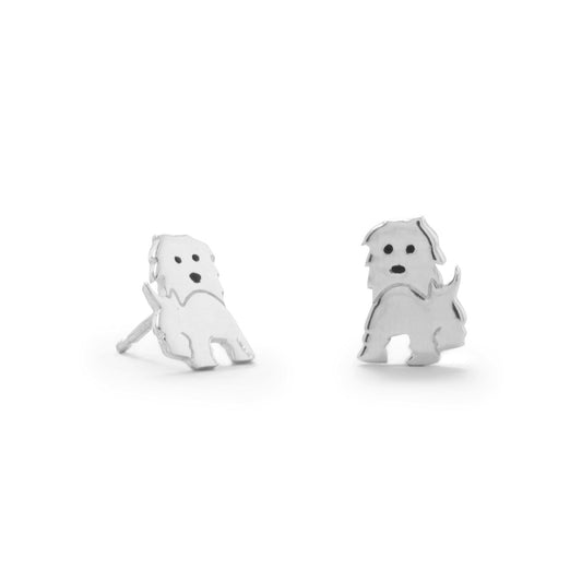 Sterling Silver and Black Enamel Puppy Earring Studs