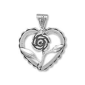 Sterling Silver Heart with Rose Bracelet Charm