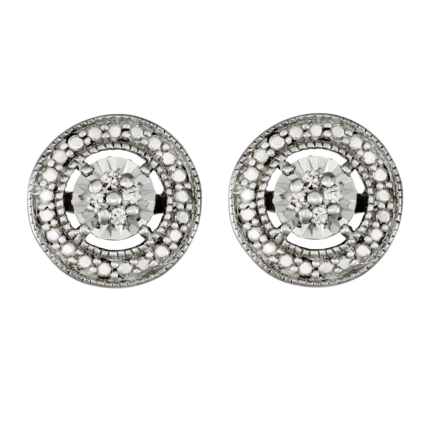 Sterling Silver 0.1ct TDW White Diamond Halo Stud Earrings