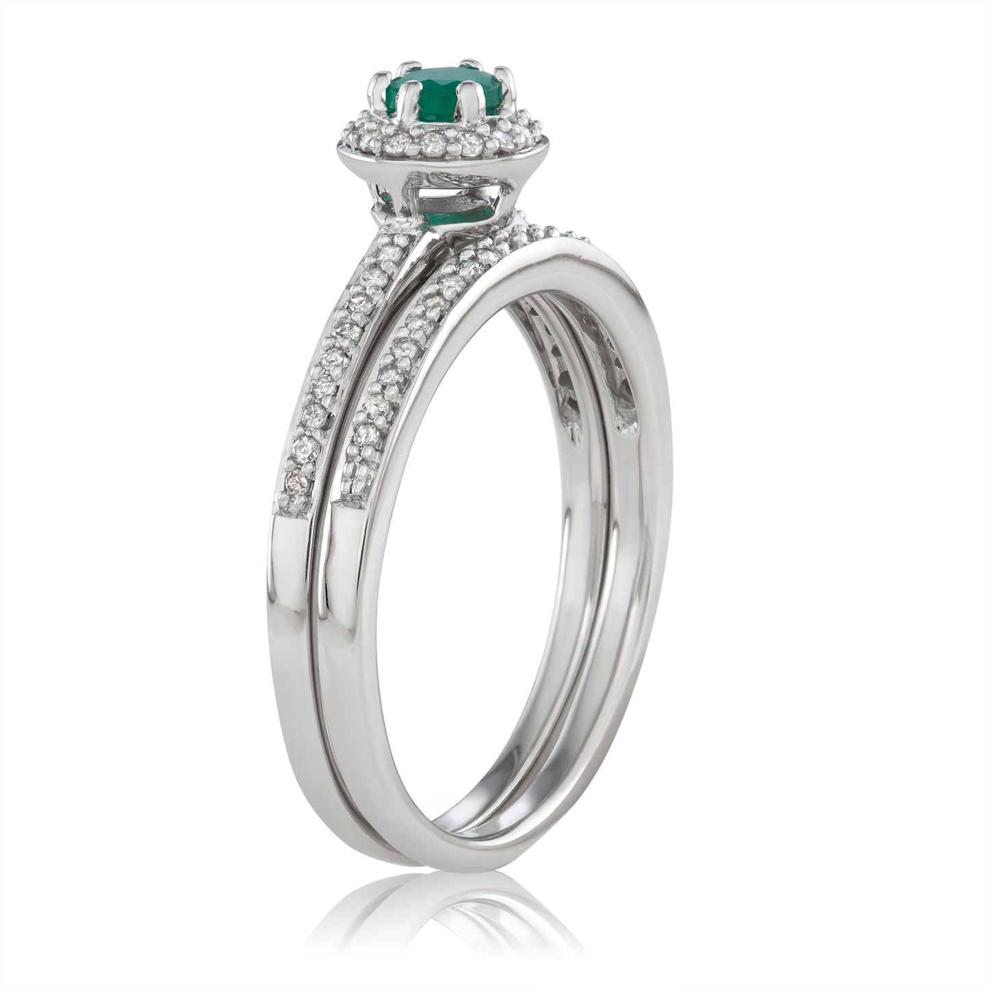 10K White Gold 0.5ct TW Emerald and White Diamond Bridal Set