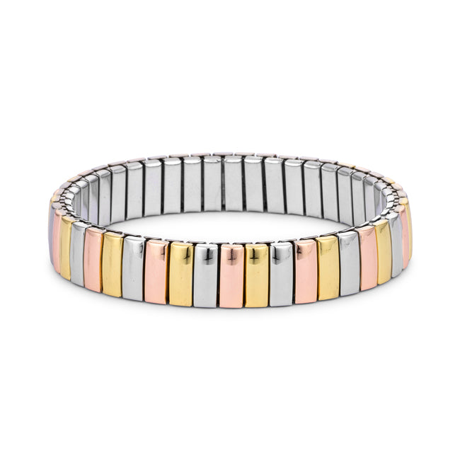 Precious Stars Tri-tone Stainless Steel Unisex Stretch Bracelet