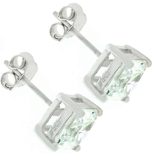 Precious Stars Sterling Silver 7 mm Princess-cut Cubic Zirconia Earring Studs