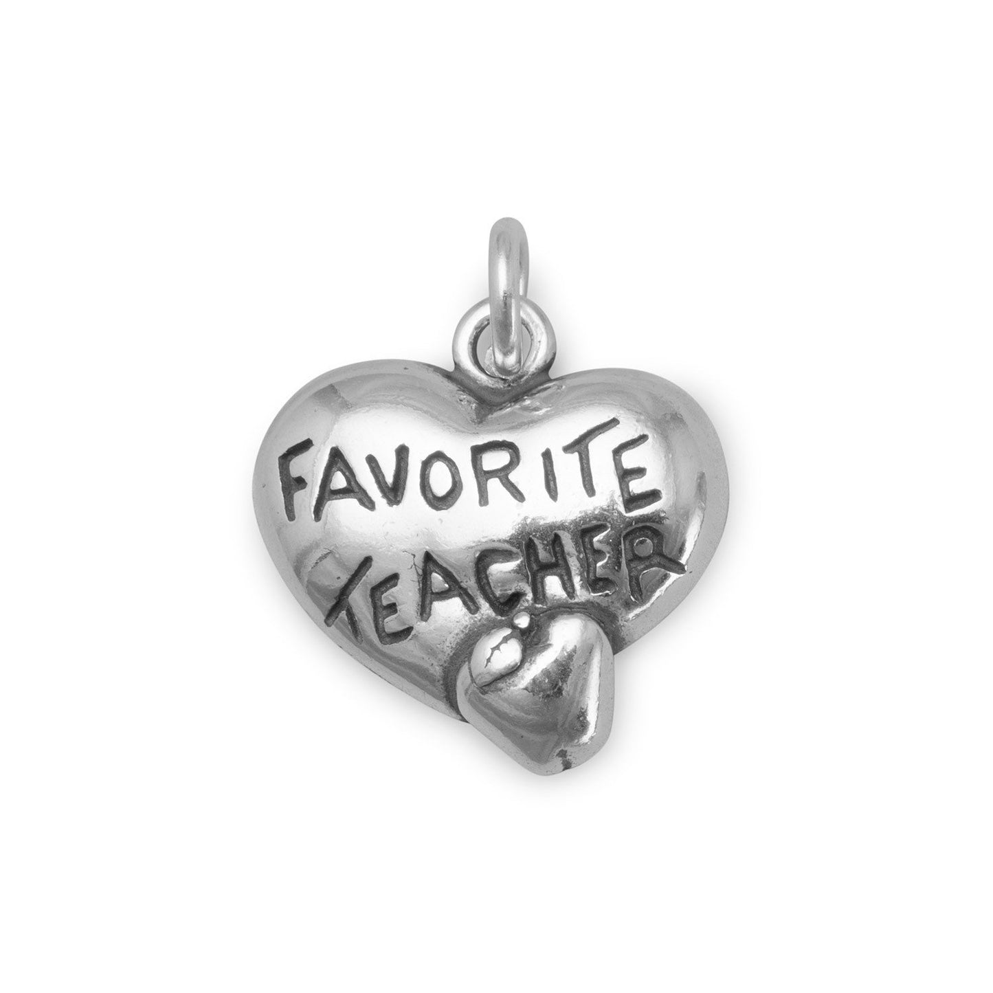 Sterling Silver Heart Bracelet Charm with Favorite Teacher and Apple