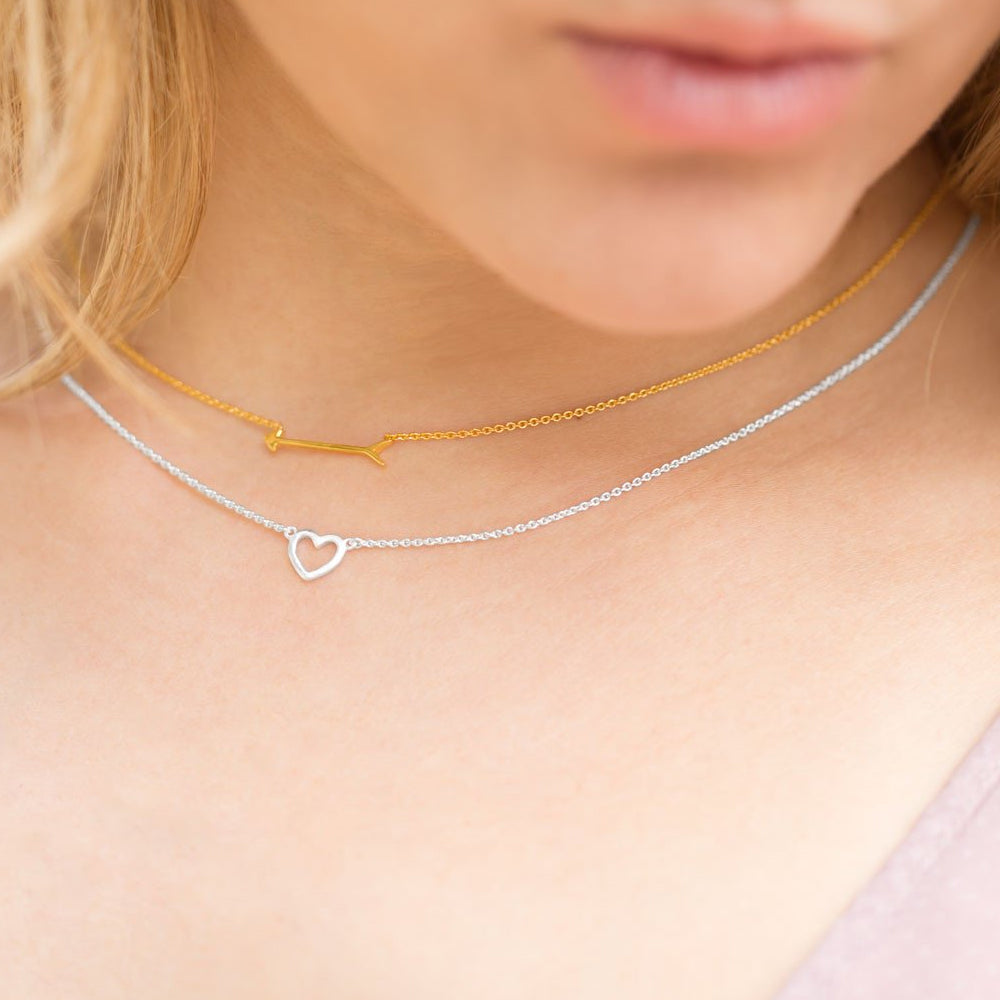 Sterling Silver Matte Cut-Out Heart Necklace