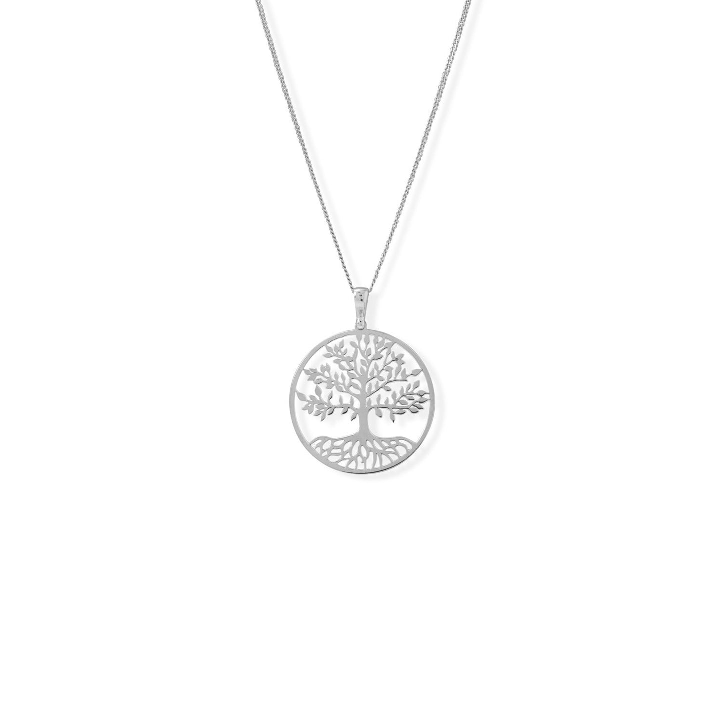 Rhodium Plated Sterling Silver Tree of Life Necklace