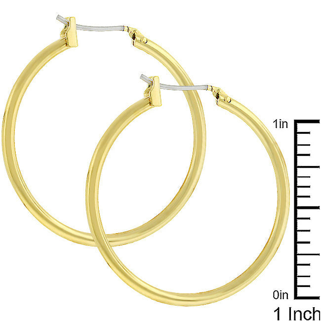 Precious Stars Goldtone 32mm Round Hoop Earrings