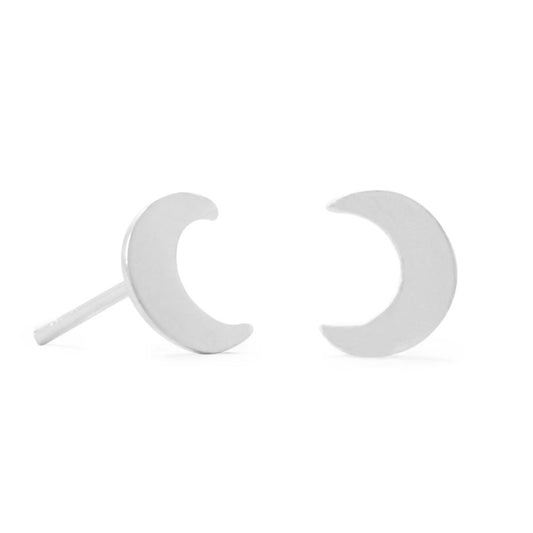 Small Polished Sterling Silver Crescent Moon Stud Earrings