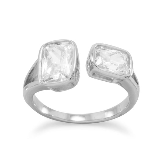 Sterling Silver Geometric Cubic Zirconia Split Design Ring