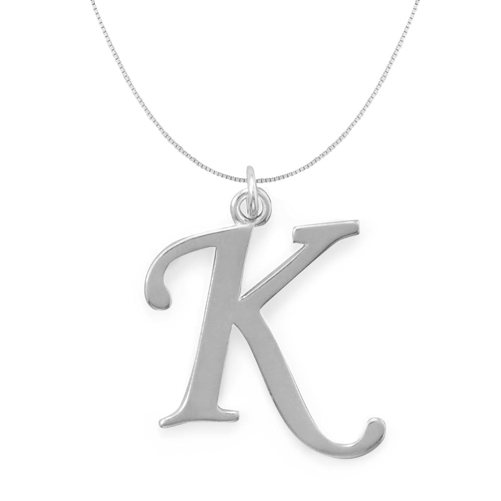 Sterling Silver Initial Letter K Pendant and Thin Box Chain