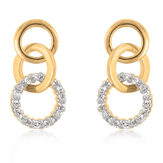 Precious Stars Goldtone Three Interlocking Circle Cubic Zirconia Drop Earrings