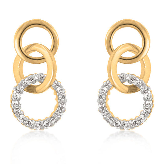 Precious Stars Goldtone Three Interlocking Circle Cubic Zirconia Drop Earrings