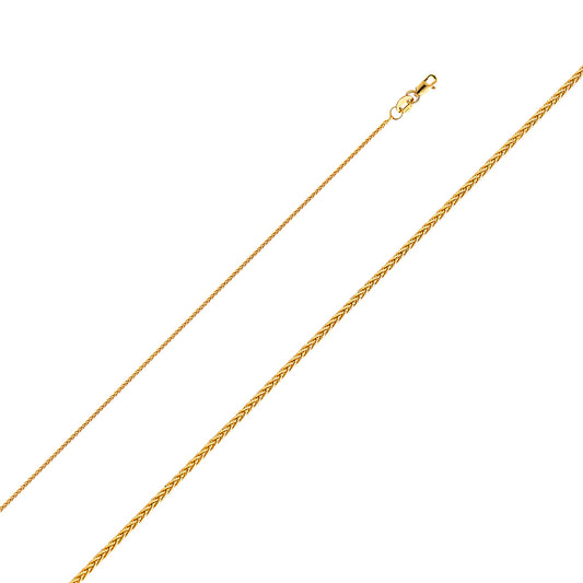 14k Yellow Gold 1.1mm Matte Finish Round Wheat Pendant Chain Necklace