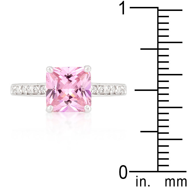 Precious Stars Silvertone Princess-cut Pink Cubic Zirconia Engagement Ring