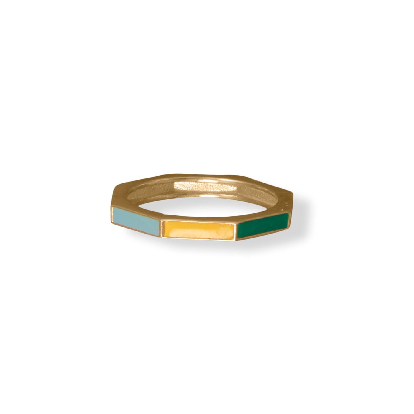 14k Goldplated Silver Rainbow Enamel Flat Edged Ring