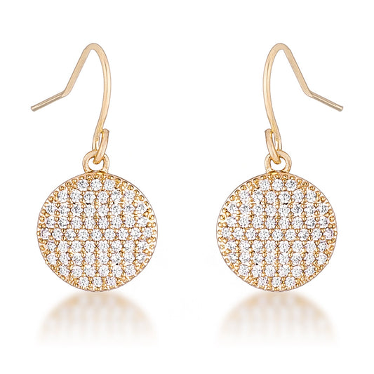 Precious Stars Goldtone Cubic Zirconia Round Disc Dangling Hook earrings