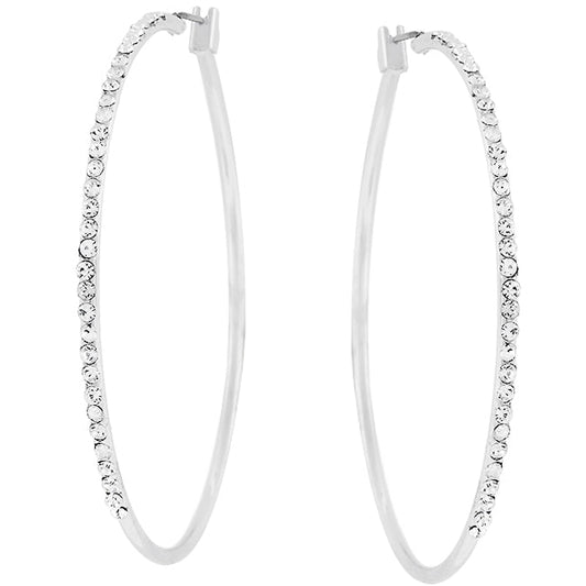 Precious Stars Silvertone 55mm Crystal Hoop Earrings