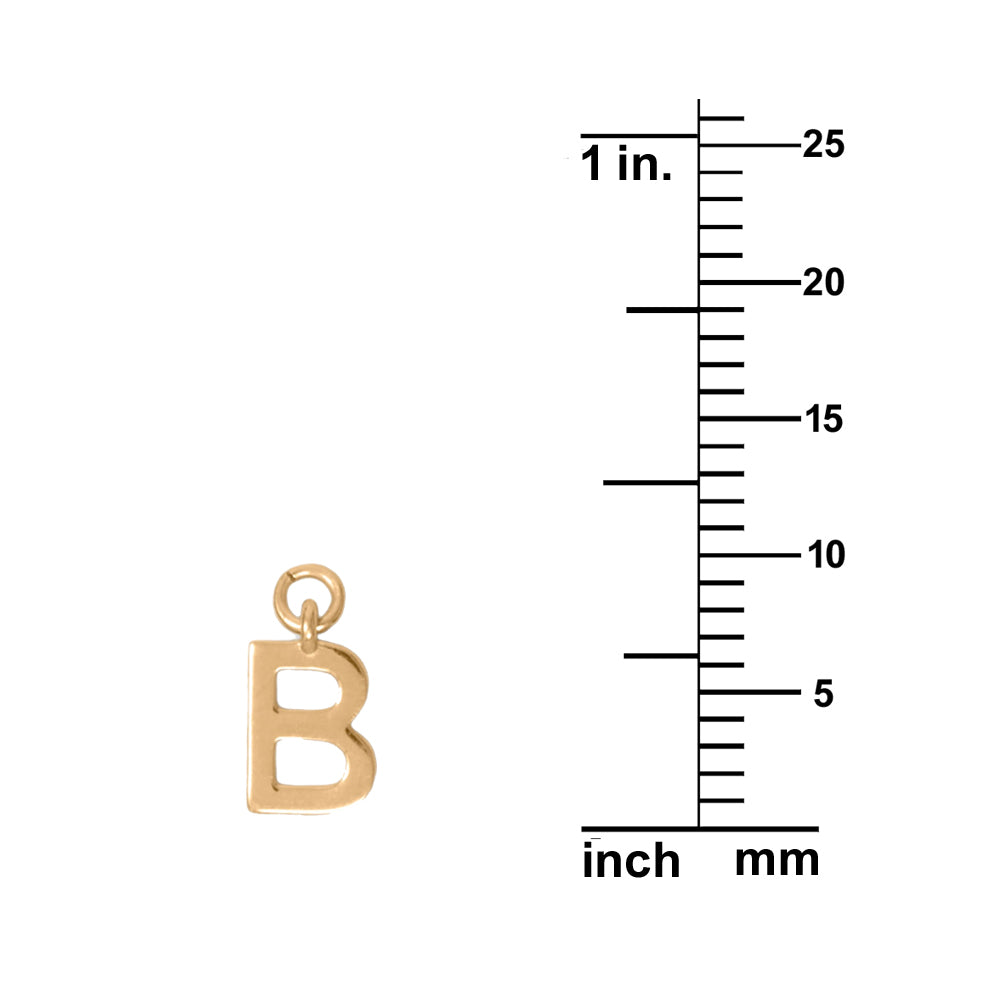 14K Goldplated Sterling Silver Polished "B" Charm With Goldfilled 1.5mm Cable Chain