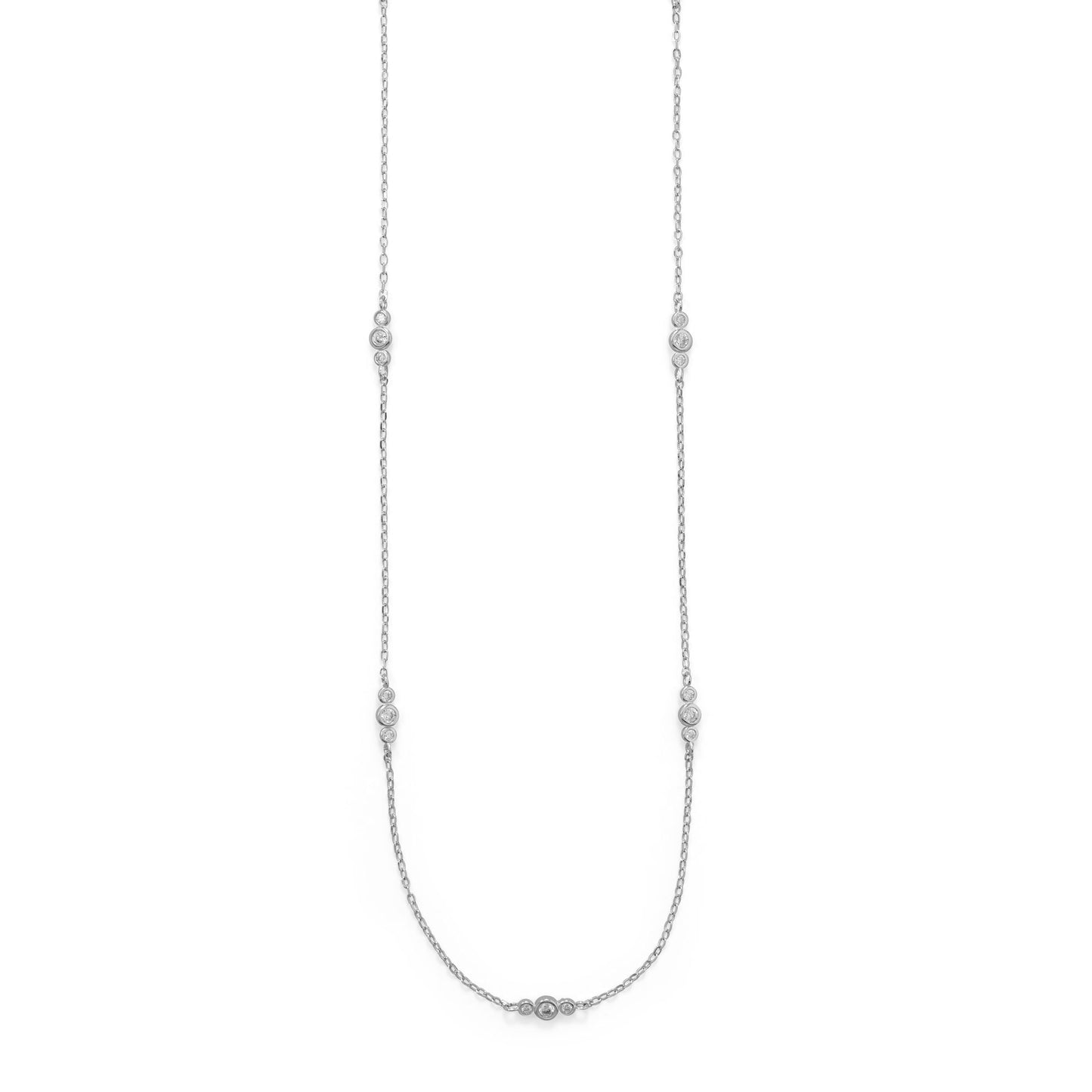 Rhodium Plated Sterling Silver 13 Station Cubic Zirconia 30" Necklace