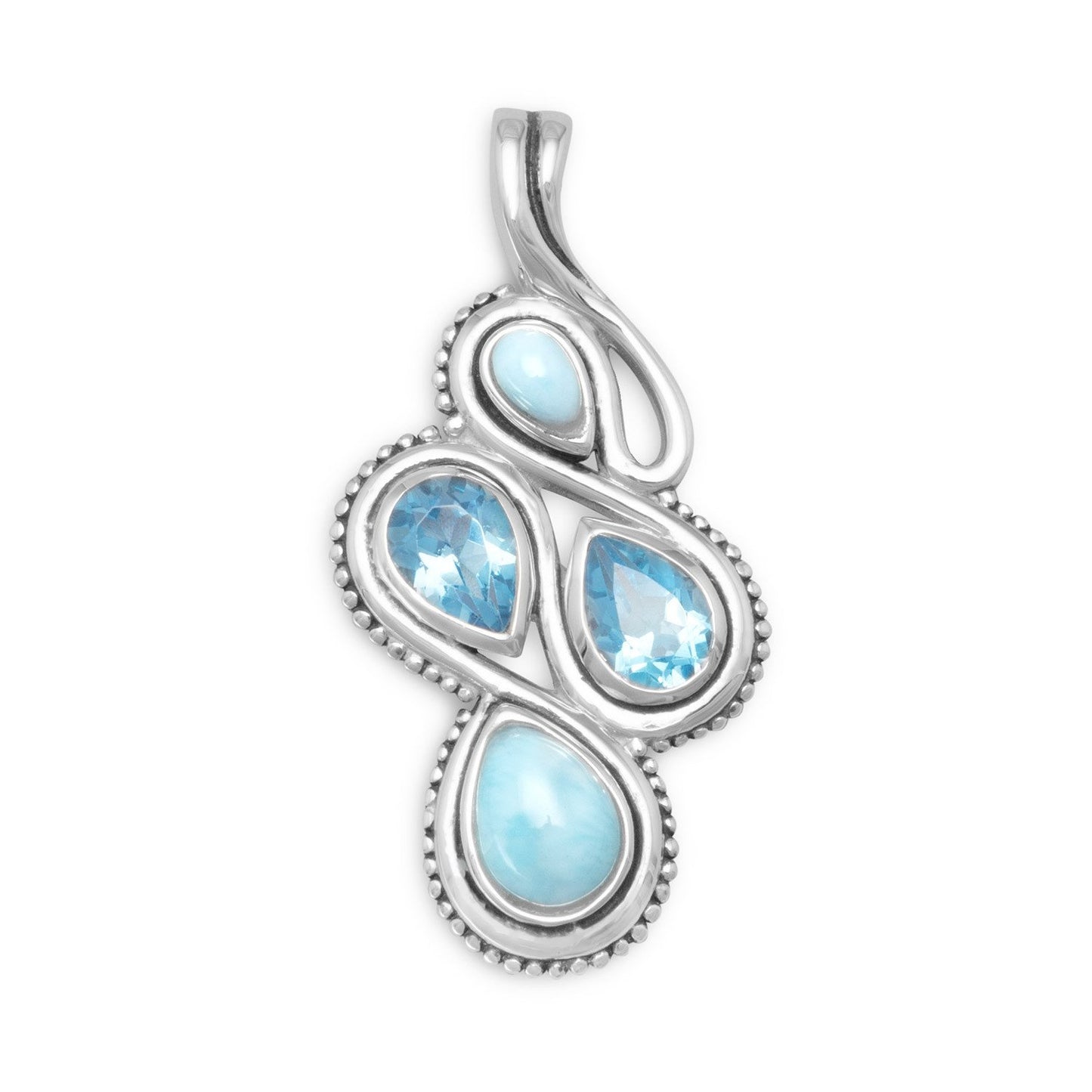 Oxidized Sterling Silver Blue Topaz and Larimar Figure 8 Slide Pendant with 1.5mm Box Chain