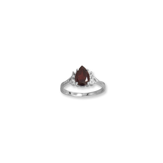 Rhodium Plated Sterling Silver Garnet and White Topaz Ring