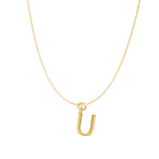 14K Goldplated Sterling Silver Polished "U" Charm With Goldfilled 1.5mm Cable Chain
