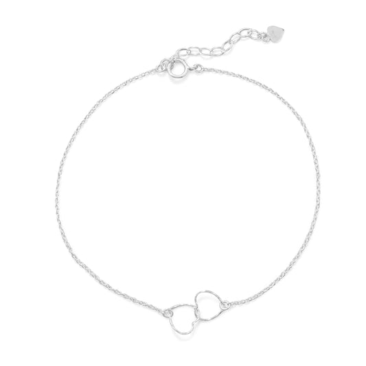 Sterling Silver Intertwined Hearts Chain Anklet
