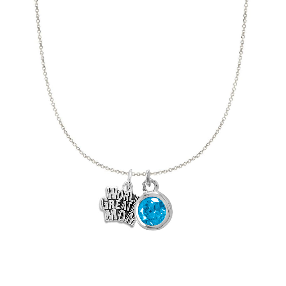 Sterling Silver World's Greatest Mom and December Birsthstone Charm Necklace