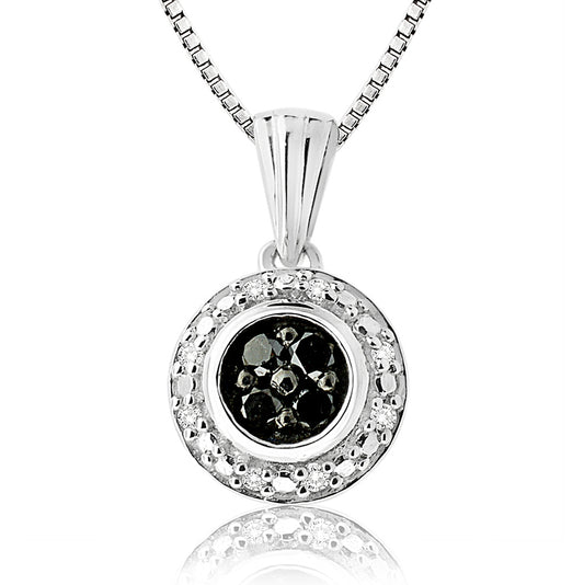 Sterling Silver 0.15 ct TDW Black and White Diamond Circle Necklace