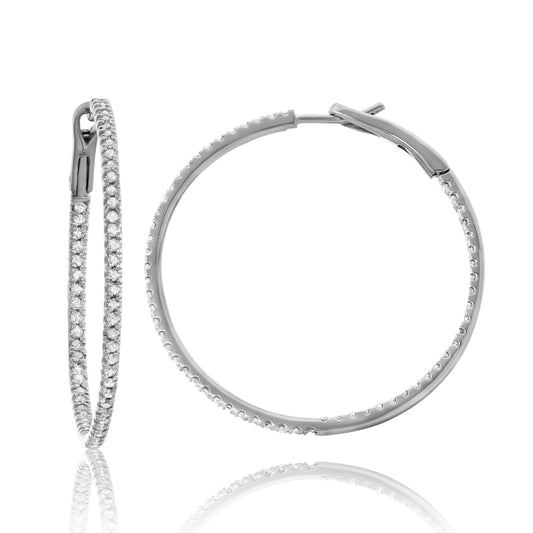 14K White Gold 1.00ct TDW White Diamond Inside-Out Hoop Earrings