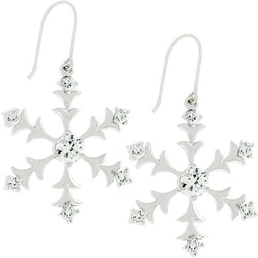 Precious Stars Silvertone Round Cubic Zirconia Snowflake Dangling Earrings