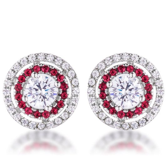 Precious Stars Silvertone Red and Clear Cubic Zirconia Halo Stud Earrings