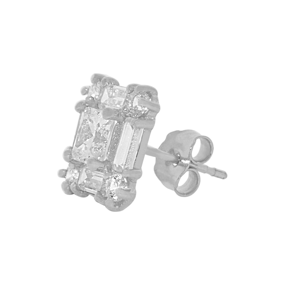 14k White Gold 9.3mm Square Princess & Baguette-cut Cubic Zirconia Stud Earrings