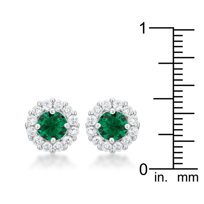 Precious Stars Silvertone Green Cubic Zirconia Halo Stud Earrings