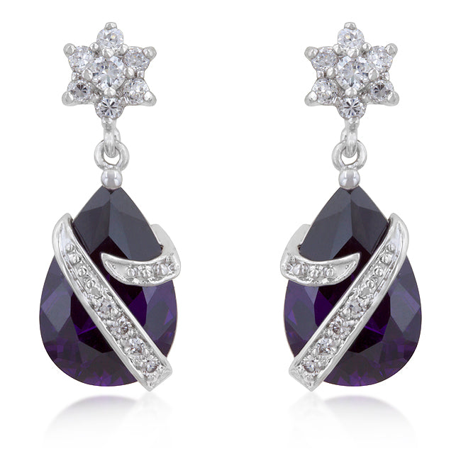 Precious Stars Silvertone Purple Cubic Zirconia Wrapped Teardrop Earrings