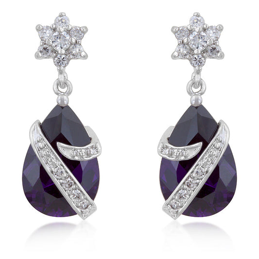 Precious Stars Silvertone Purple Cubic Zirconia Wrapped Teardrop Earrings
