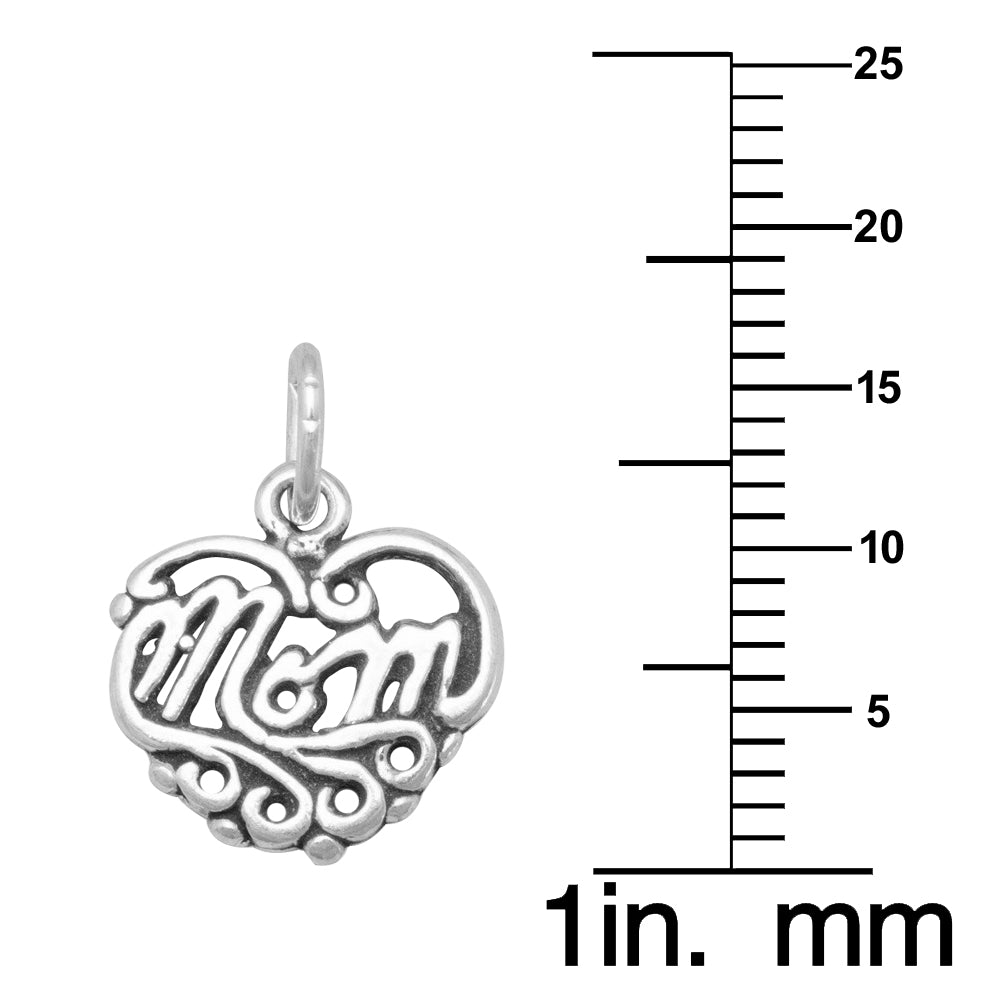 Sterling Silver Filigree Heart-shaped Mom and Heart Charm Necklace (20)