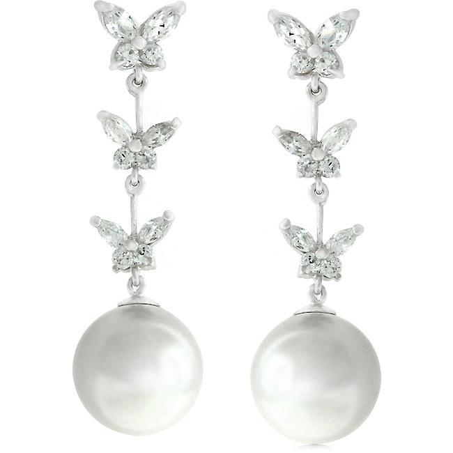 Precious Stars Silvertone Buttefly and Fresh Water Pearl Drop Earrings