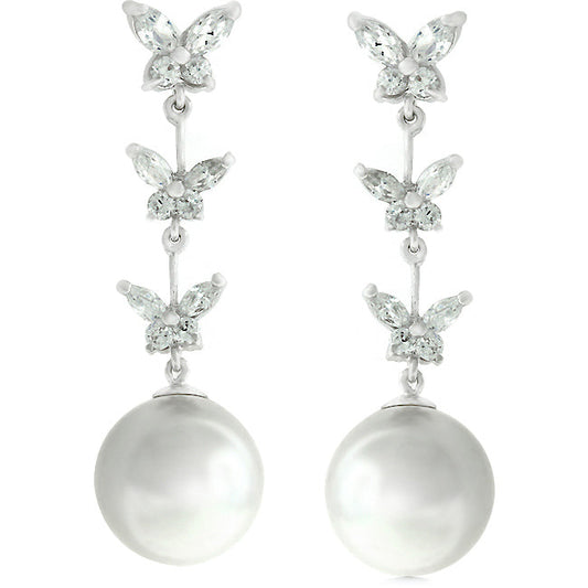 Precious Stars Silvertone Buttefly and Fresh Water Pearl Drop Earrings