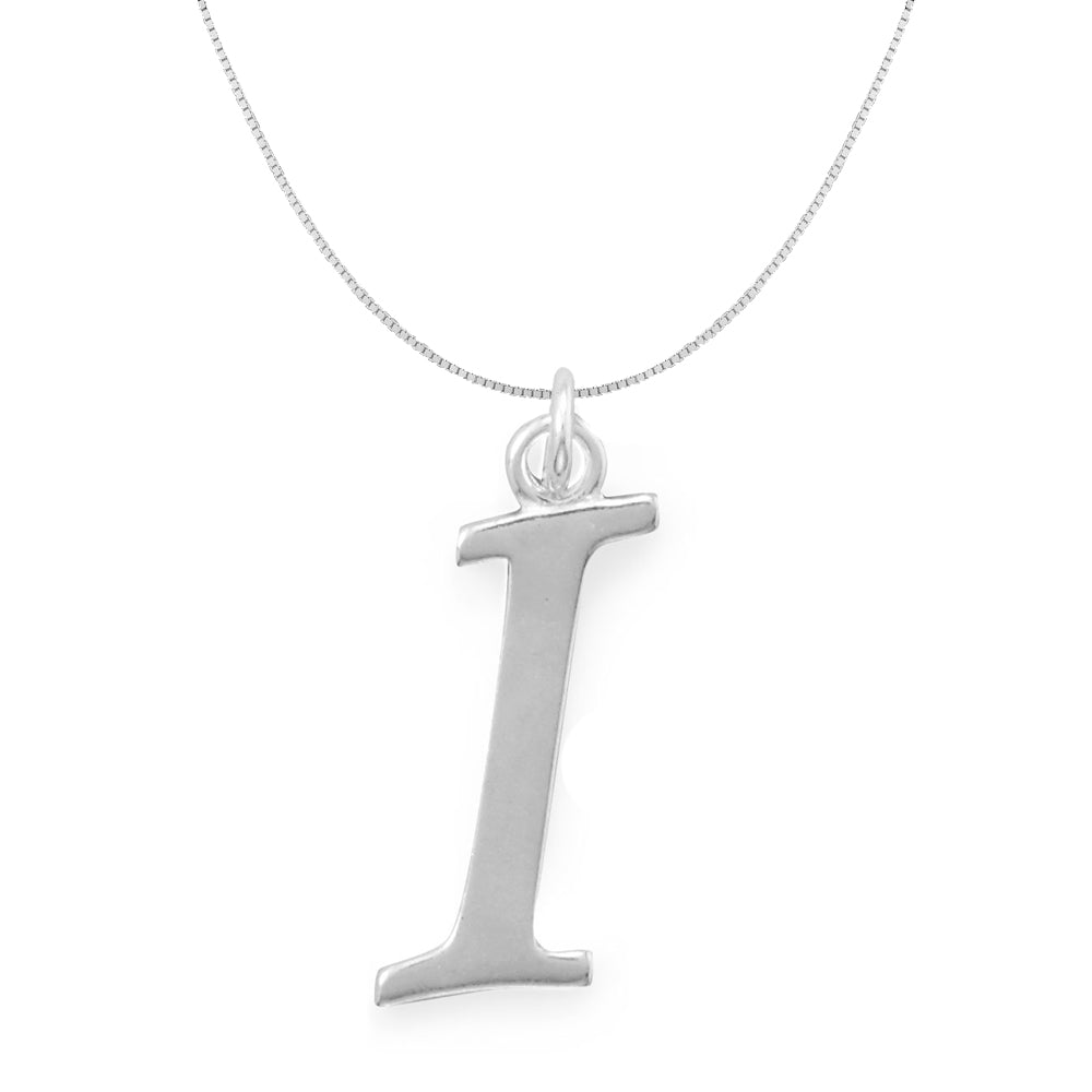 Sterling Silver Initial Letter I Pendant and Thin Box Chain