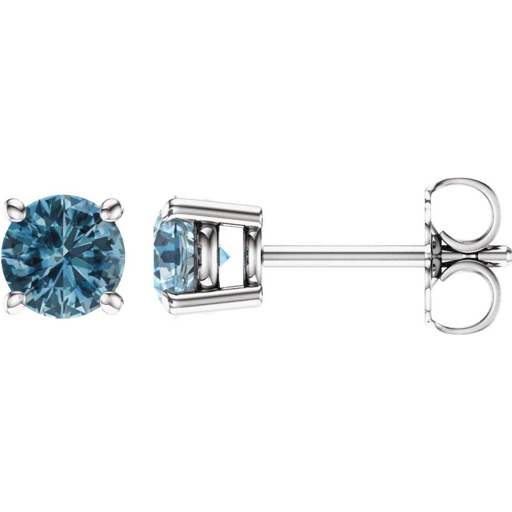 14k White Gold 5 mm Natural Sky Blue Topaz Stud Earrings