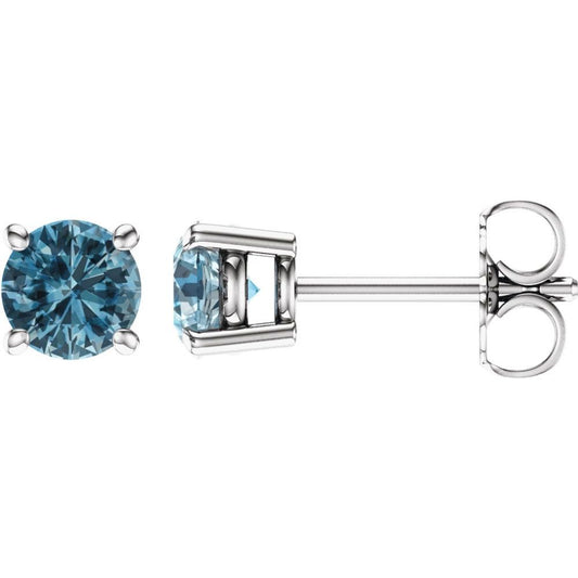 14k White Gold 5 mm Natural Sky Blue Topaz Stud Earrings