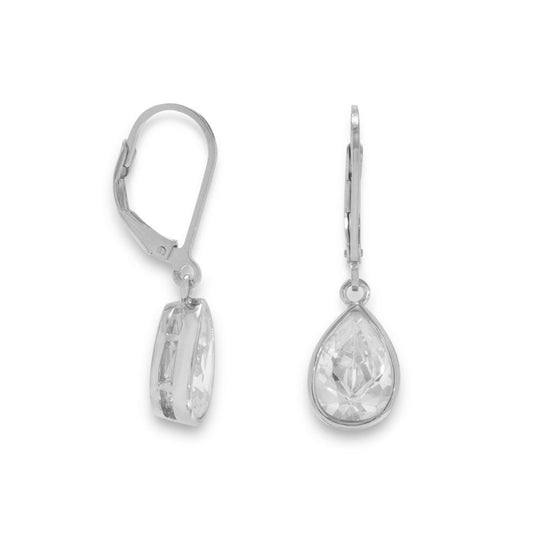 Sterling Silver Pear-cut Cubic Zirconia Leverback Earrings